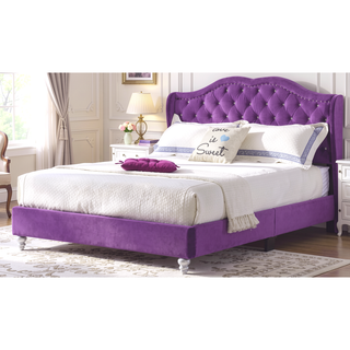 Sunvega Elegant Transitional Purple Upholstered Bed with Soft Padded Headboard