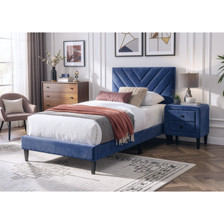 Sunvega Adjustable Velvet Upholstered Twin Bed with 12-Slat Support System