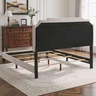 Sunvega Copper Beige Upholstered Eastern King Panel Bed with Classic Headboard and Footboard