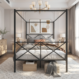 Sunvega Sturdy Full Metal Platform Bed Frame with X Shaped Support and Storage