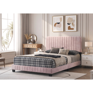 Sunvega Full Bed with Chic Tufted Headboard and Vibrant Blue Hue in One Box