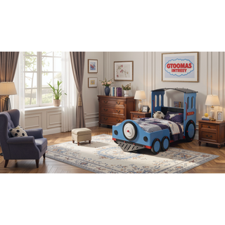 Sunvega Tobi Blue Red Black Finish Twin Metal Bed with Padded Headboard Slat System