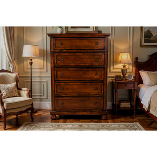 Sunvega Transitional Dark Walnut Wood Chest with Dovetail Drawers