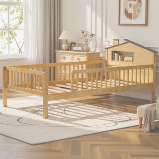 Sunvega Twin Size House Shaped Wood Platform Bed with LED and Built-in Storage