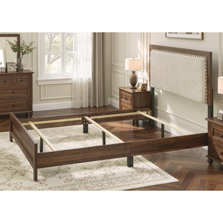 Sunvega Brown Cherry Finish Contemporary Fabric Panel Bed in One Box