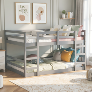 Sunvega Full Over Full Bunk Bed with Ladder in Solid Pine Wood Frame