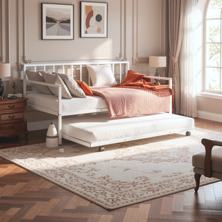 Sunvega Contemporary Black Metal Twin Daybed With Trundle and Full Frame
