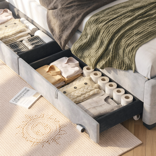 Sunvega Full Size Upholstered Platform Bed Frame with Headboard and USB Charging