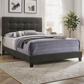 Sunvega Destiny Beige Upholstered Eastern King Panel Bed with Headboard and Footboard