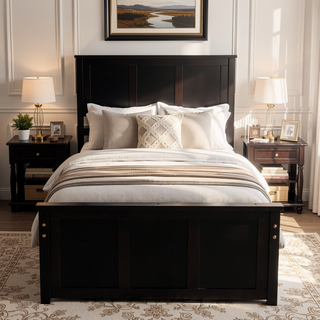 Sunvega Twin Size Platform Bed with Trundle in Espresso Made of Solid Wood
