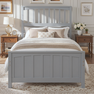 Sunvega Twin Size Wood Platform Bed with Headboard and Footboard for Bedroom