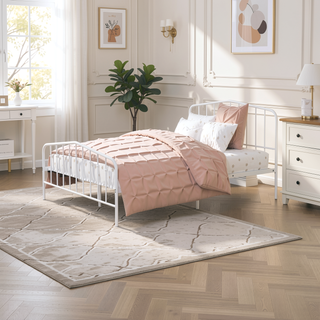 Sunvega Contemporary Full Size Metal Bed with Full Metal Construction and White Finish