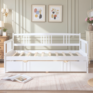 Sunvega Full Size Daybed with Twin Trundle Solid Wood Frame for Living Room