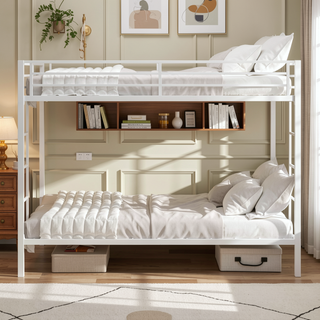 Sunvega Multi-Functional Square Tube Iron Bunk Bed with Full-Size Upper and Lower Beds