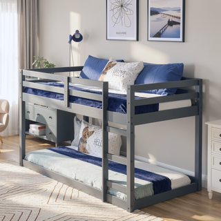 Sunvega Grey Twin Loft Bed with Ladder for Sturdy Support and Space Saving