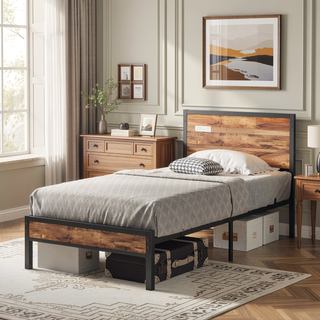 Sunvega Twin Size Bed Frame with Storage Headboard, Charging Station, and Bookcase
