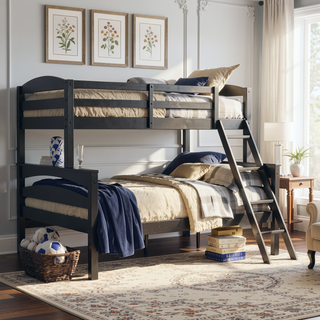 Sunvega Twin Over Full Wood Bunk Bed Frame Converts to Two Separate Beds