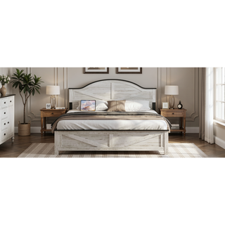 Sunvega Queen Bed Frame with LED Lights Headboard Charging Station and Hidden Storage
