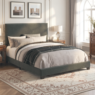 Sunvega Full Bed with Nailhead Trim and Solid Wood Legs in Modern Black Finish