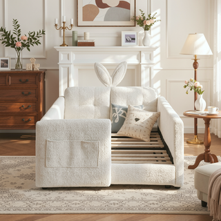 Sunvega Twin Size Upholstered Platform Bed with Cute Rabbit Ear Shaped Headboard