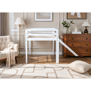Sunvega Grey Twin Low Loft Bed with Slide, Ladder, and Safety Guardrails