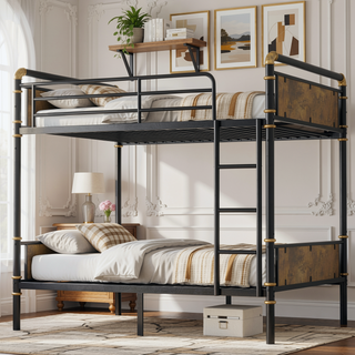 Sunvega Industrial Twin XL over Twin XL Metal Bunk Bed with Safety Rails and Ladder