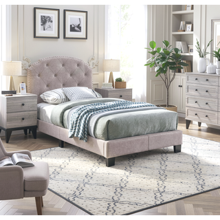 Sunvega European Style Light Brown Burlap Button Tufted Headboard with Support Legs