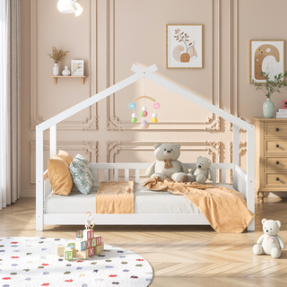 Sunvega Natural Wood Full Size House Platform Bed with Two Storage Drawers