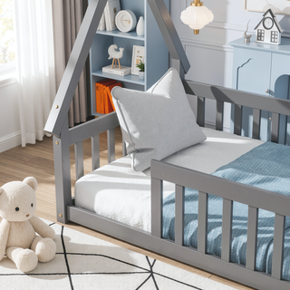 Sunvega Twin Tent Teepee Bed with Guardrails Slats in Grey