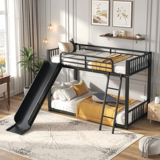 Sunvega Durable Metal Twin over Twin Bunk Bed with Fun Slide