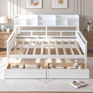 Sunvega Twin Size Daybed with Wood Slat Support, Bedside Shelf, and Two Drawers