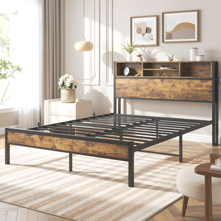 Sunvega Twin Size Bed Frame with Storage Headboard, Charging Station, and Bookcase