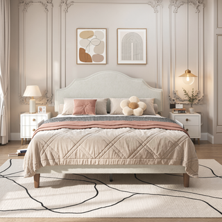 Sunvega King Size Upholstered Platform Bed with Adjustable Linen Headboard