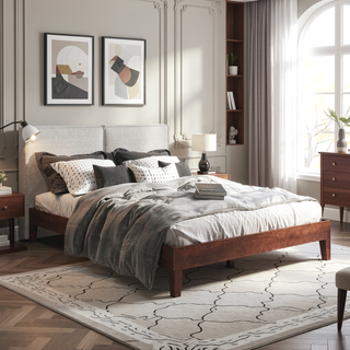 Sunvega Queen Platform Bed in Natural Finish with 28-Slat Support and 650lb Capacity