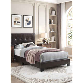 Sunvega Queen Size Brown Faux Leather Contemporary Rectangle Headboard