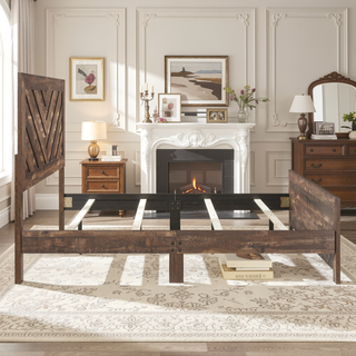 Sunvega Natural Finish Full Bed with Headboard Footboard and Rails