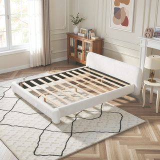 Sunvega Cozy White Bouce Upholstered Bed with Birch Wood Frame for Bedroom