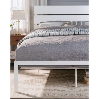 Sunvega White Metal Frame Queen Bed with MDF Headboard for Bedroom