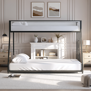 Sunvega Contemporary Twin Over Full Metal Bunk Bed with Reversible Ladder and Mesh Safety Rails