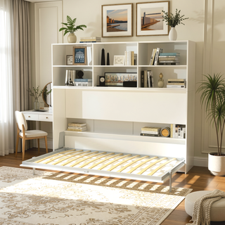 Sunvega Modern White Twin Size Murphy Bed with Shelf Storage for Bedroom