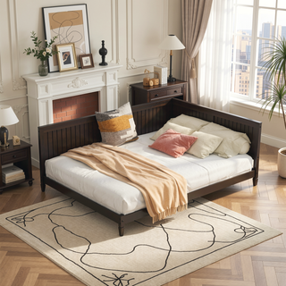 Sunvega Classic Mid-Century Modern Wood Daybed Sofa Bed with Backrest and Armrest