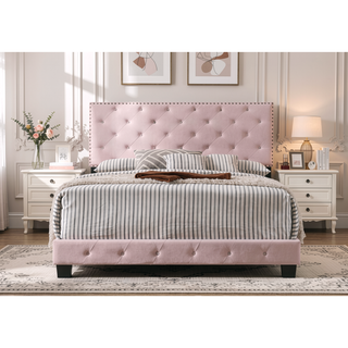 Sunvega Transitional Pink Queen Bed for Style with Durable Build and Vibrant Color