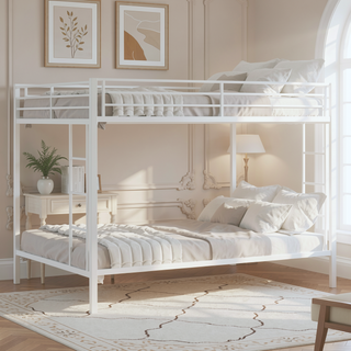 Sunvega Multi-Functional Square Tube Iron Bunk Bed with Full-Size Upper and Lower Beds