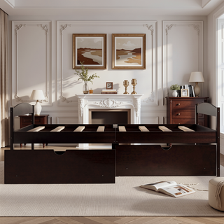 Sunvega White Twin Size Platform Bed with Trundle and Headboard Footboard