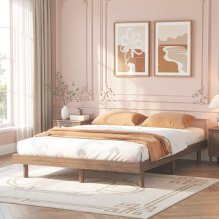 Sunvega Modern Floating Platform Bed Frame in Walnut with Sturdy Wood Construction
