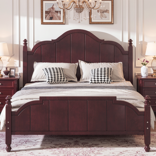 Sunvega Vintage Queen Bed Frame with Headboard and Slats Support