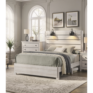 Sunvega Traditional Rustic Style Queen Size Platform Bed with Headboard Lamps