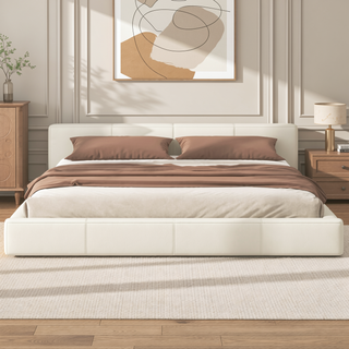Sunvega Stylish Gray Upholstered King Bed with Faux Leather and Wood Frame