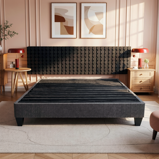 Sunvega Queen Size Upholstered Platform Bed Base with Dark Grey Linen Fabric