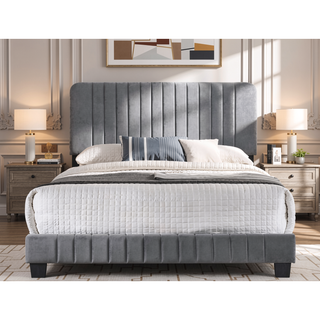 Sunvega Full Bed with Chic Tufted Headboard and Vibrant Blue Hue in One Box